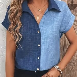 color-block-button-up-blouse