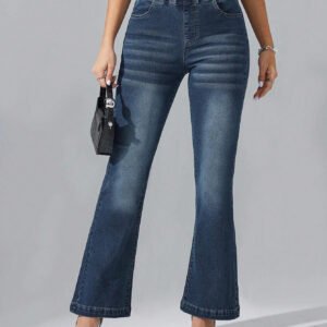 women-elastic-high-waist-flare-denim-jeans