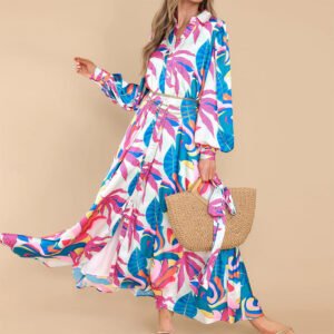 new-printed-long-sleeved-polo-collar-oversized-hem-dresses-women